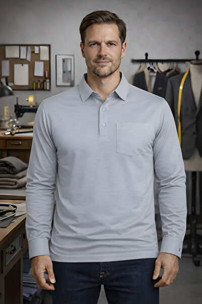 YAKAMEL Men's Premium Fabric Men's Shirt Collar Long Sleeve T-Shirt