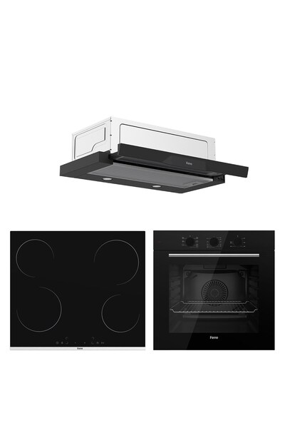 Ferre Elektrikli Aspiratörlü Siyah 3'lü Ankastre Set ( Qbl62cs-Ms261-D036 )