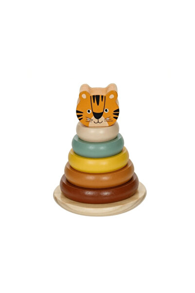 wood toys Wooden Stacking Toy Tiger with 5 Colorful Rings 10x14cm, 12 months+