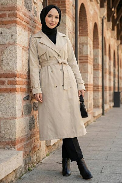 hafsamina Тренч з поясом і ґудзиками, колір каменю HM2890
