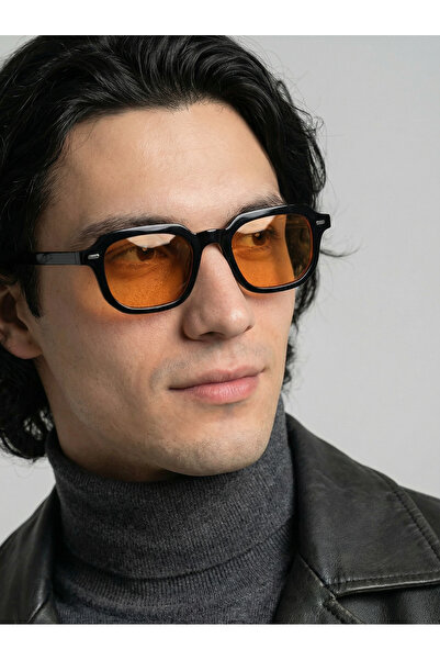 VEGA EYEWEAR Rona Dikdörtgen Unisex turuncu Camlı Siyah Güneş Gözlüğü Erkek K...