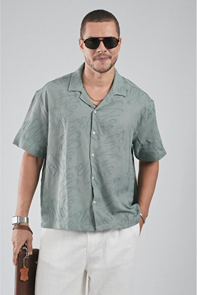 Butik Trend Biz Regular Fit Lattice Fabric Embroidered Cotton Men's Shirt