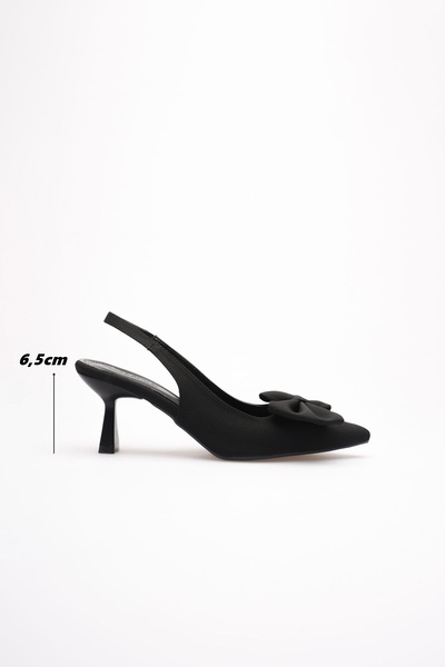 Mulini Black Bowknot Kitten Heel Slingback Women's Shoes Tr08Ms24A