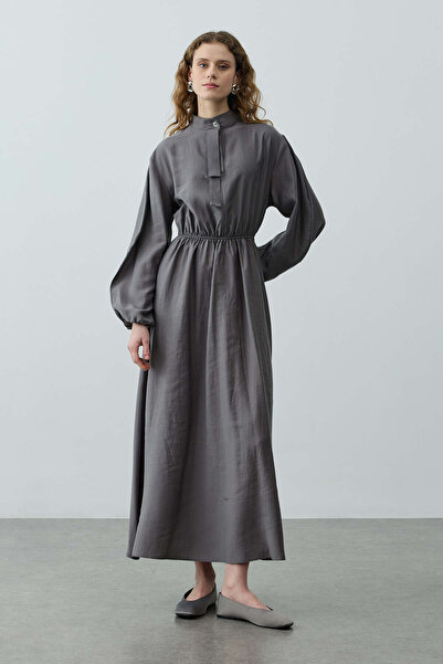 Fahhar Foulardı Maxi Elbise Antrasit