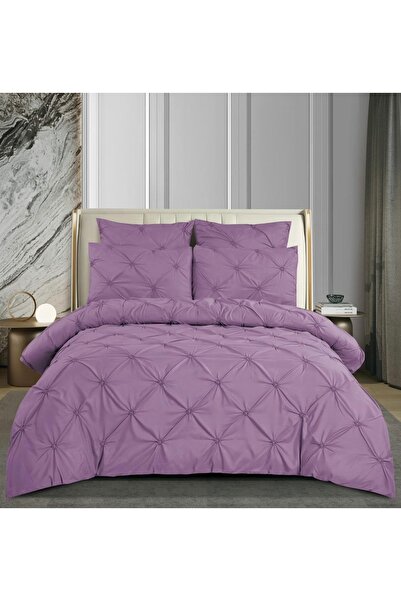 Truva Home Lenjerie de Pat 6 Piese cu Pliuri și Nasturi - Bumbac Finet Premiu...