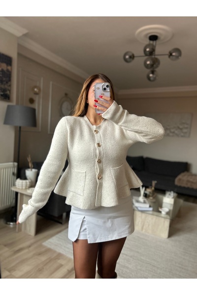 SMGBUTİK Peplum Pırıltılı Triko Hırka