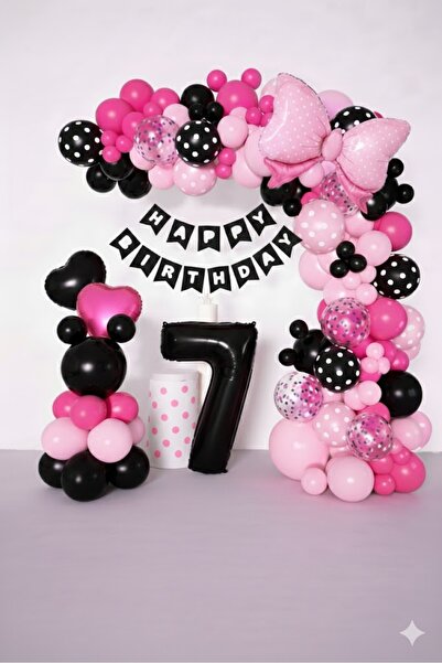 Mehca 7yaş siyah folyo ve pembe siyah balon şöleni konsepti