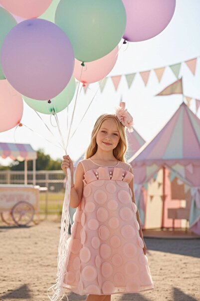 Pamina Kız Çocuk Abiye Elbise 3-7 Yaş Pudra