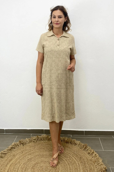 Mia Butik Plus Size Organic Cotton Pack Eyelet Embroidery Beige Dresses