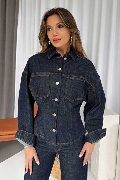 Mine Tan Butik Waist-Fitted Denim Women's Jacket