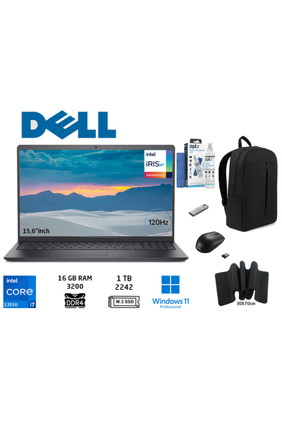 Vostro 3530 I7-1355u 16gb 1tb Ssd 15.6"120hz Laptop W11 PRO N1601pvnb3530u+Duddi Çanta+Mouse+