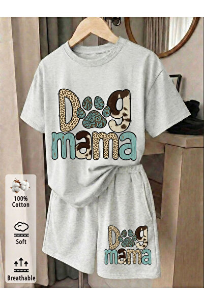 Rayan & Hoor Style Dog mom Printed soft short sleeve top and shorts set