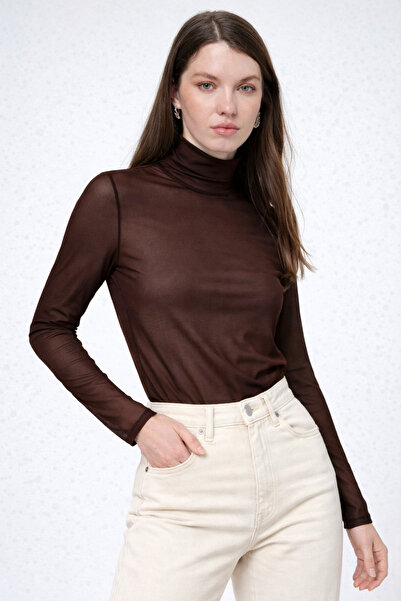 HAKKE Yüksek Yaka Uzun Kollu Transparan BLUZ