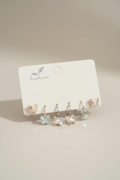 TAKIŞTIR Gümüş Renk 6'lı Taş Detaylı Set Küpe