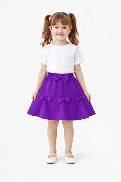 Nacar Kız Çocuk Kurdele Detaylı Double Kumaş Etek 23 Nisan 29 Ekim Gösteri Etek