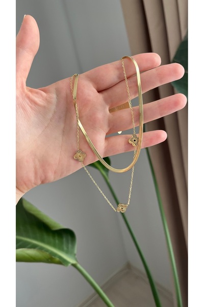 ATELİER GİZEM Kadın çelik yonca ikili çelik kolye