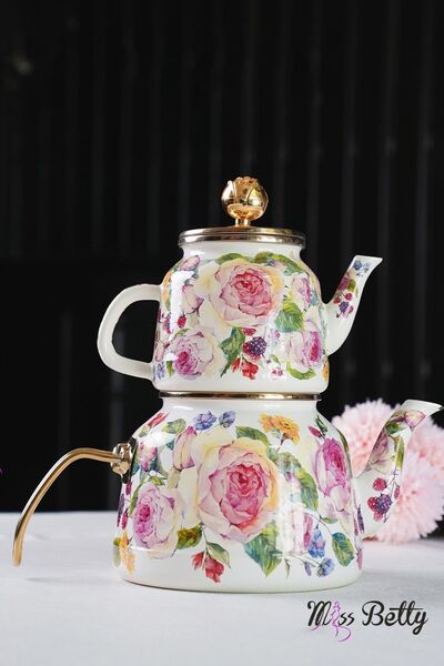 FeyzaDesign Şık Emaye Çaydanlık Rose Deluxe, Şık ve Dayanıklı Tasarım