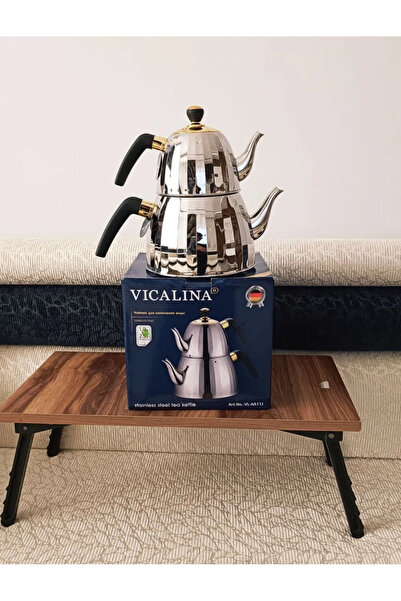 FeyzaDesign Paslanmaz Çelik Çaydanlık Seti 3+1, Ocak Üstü Isıtıcı ile, Şık ve...