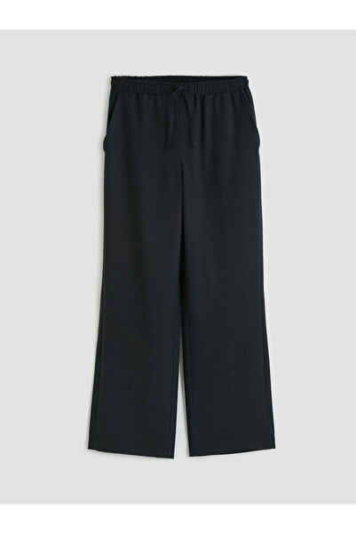 LC Waikiki Black Loose Fit Women's Trousers with Elastic Waist
