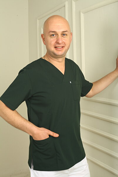 DENİZ İŞ Men's Stretch Fabric Single Top Scrubs - Bitter Green