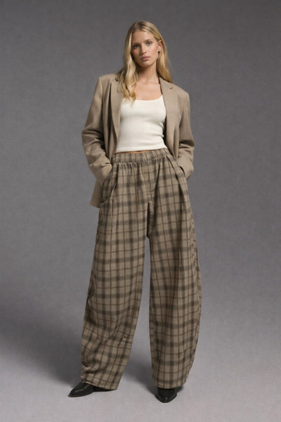 mor butik Women's Balloon Model Plaid Patterned Comfortable and Stylish Daily...