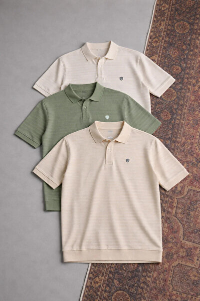 COMBİNE MİCHAİL Men's Casual Cotton Pack 3-Piece Polo Collar T-Shirt