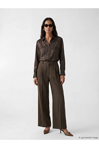 LC Waikiki Lcw Studio Women's Khaki High Waist Wide Leg Pleated Fabric Pants