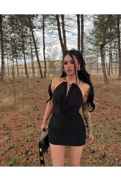 LAVRE Low-Cut Premium Collection Mini Dress - Special Design Metal Buckle Pieces