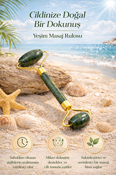 MUJGAN Doğal Yeşim Taşı Masaj Rulosu Yüz Masajı