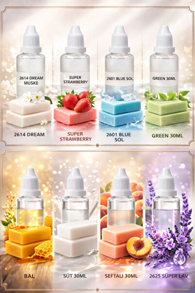 Organik Hekim Sabun ve Mum Yapım İçin 30ML Konsantre Esans Çilek, Lavanta, Şe...