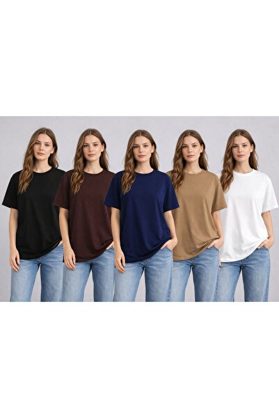 zs zaos fashion Σετ με 5 γυναικεία μπλουζάκια με κοντό μανίκι και λαιμόκοψη, ...