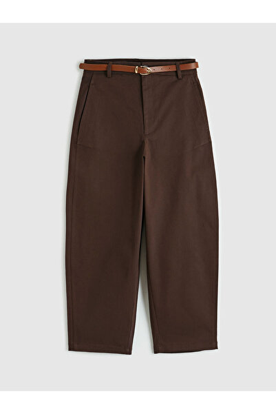 LC Waikiki GiyÇık Store den Kahverengi Beli Kemerli Gabardin Kadın Pantolon