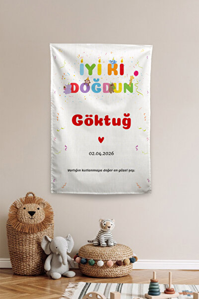 Vagonik Kişiye Özel İsimli Doğum Günü Happy Birthday Duvar Örtüsü Hediyelik A...