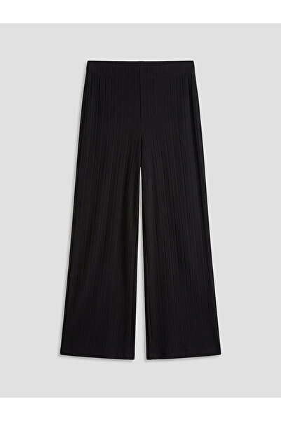 LC Waikiki M1 Season Black Elastic Waist Textured Women's Trousers