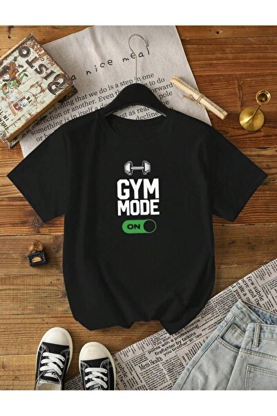 Oceanwear تي شيرت للجنسين برقبة دائرية وأكمام قصيرة مطبوع عليه Gym Mode