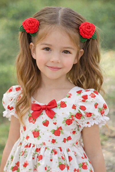 Vinlora Design Hand Knitted Red Rose Snap Clip – Handmade Floral Hair Clip – ...