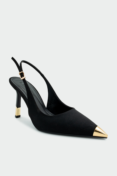 LAMİNTA Bolga Nose Tip Gold Detailed Black Women's Heeled Shoes