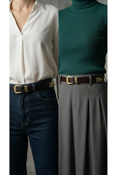 Pino44 100% Genuine Leather Women's Belt cm Antique Yellow Buckle with Bridge...