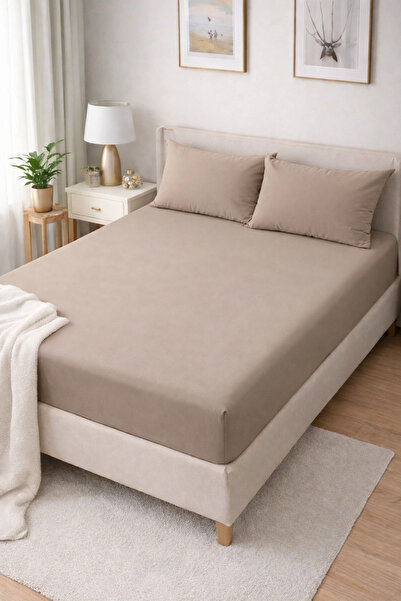 Clasy Ranforce Fitted Sheet Set Double Milk Coffee Çklç-250 100% Cotton