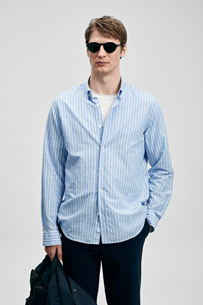 Lufian Sılvıa Men's Basic Shirt Regular Fit Blue