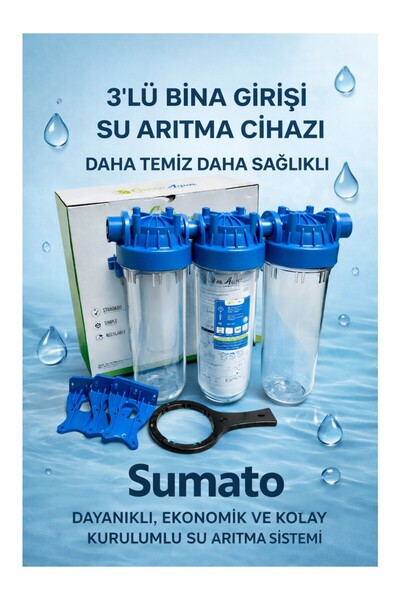 SUMATO 3'lü Bina Girişi Daire Sayaç Girişi Silifoz Filtreli Kireç Önleyici Su...