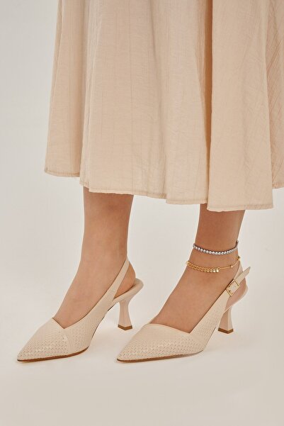 Modezya Lenora beige matte Patterned back buckle detail pointed toe women's H...