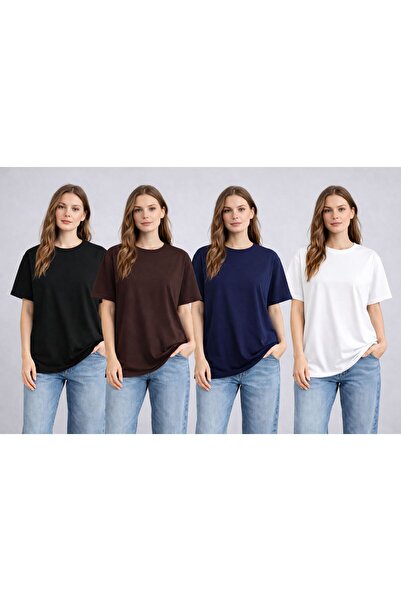 zs zaos fashion Σετ 4 γυναικείων μπλουζών με ίσια βασική λαιμόκοψη, άνετα, ελ...