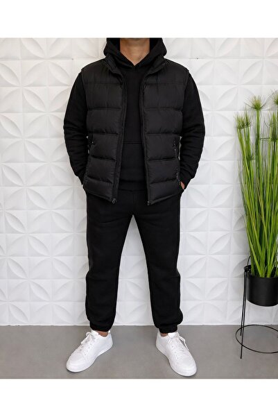 WENMİNG Men's 3-Thread K Hooded Tracksuit Set Y Vest Set 3-Piece Combination