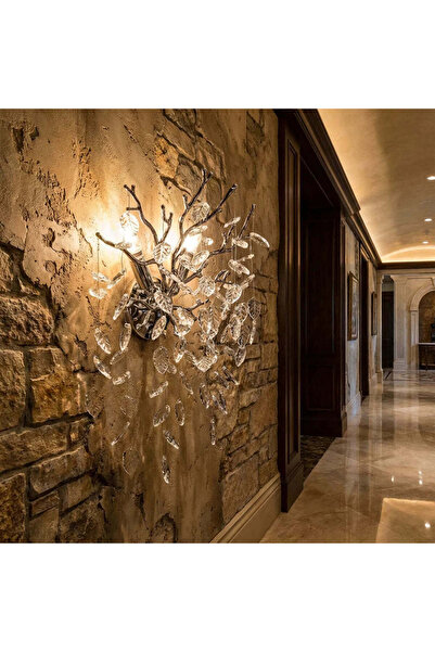 RFAN Lampă de perete, Model W33122/2L, Textură de cristal, Metal, 2 X E14, Ar...