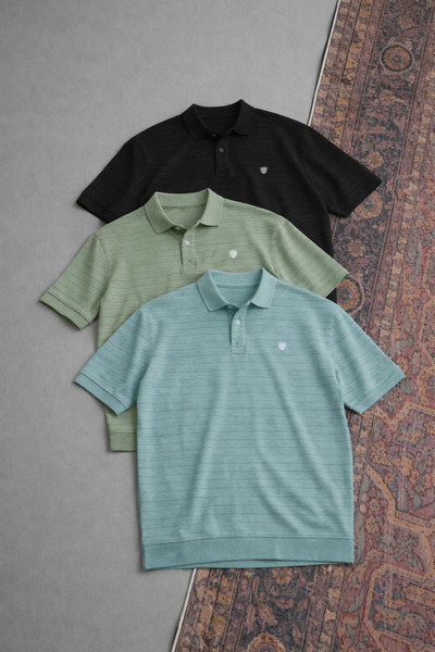 COMBİNE MİCHAİL Men's Casual Cotton Pack 3-Piece Polo Collar T-Shirt