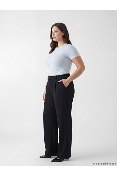 LC Waikiki Široke ženske plisirane pantalone slobodnog kroja