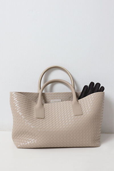 LUTVELIZADE Bag 2620 - Knitted Textured Leather-Look Beige Knitted Women's Bag