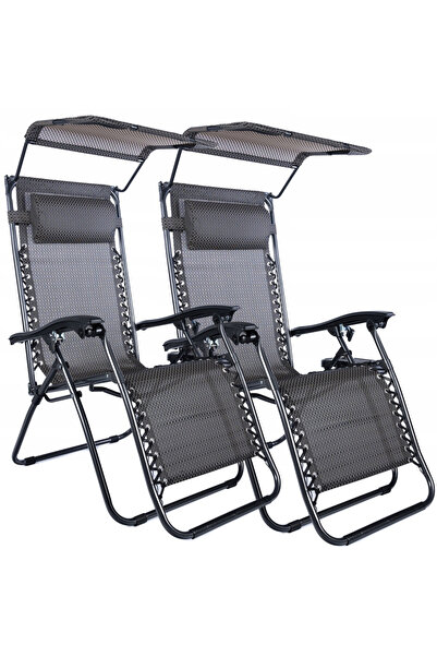 zola Set of 2 foldable garden sun loungers with canopy 174x78 cm anthracite grey