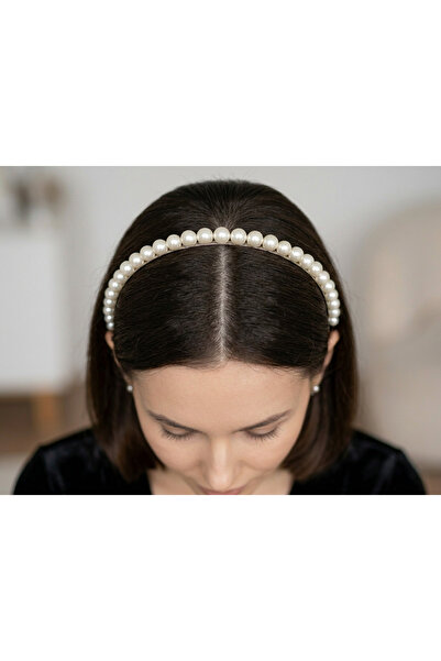 MY VİNTAGE Double Row Silver Pearl and Zircon Detail Special Day Bridal Crown